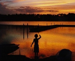 Megan Johnson (Hopi) at the waters edge, Sunset Lake, Circle F Dude Ranch, October 2000