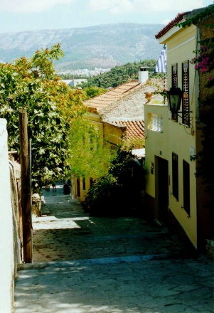 Looking down a street in the Plaka